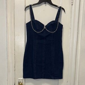 Elegant Denim Mini Dress with crystal Accents